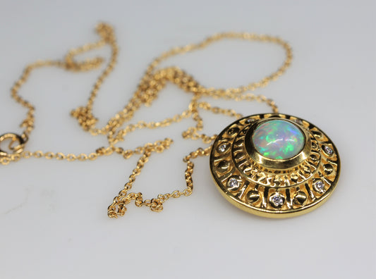 Natural Opal Medallion Pendant- 24k Gold Plated - Gemstone Necklace #295