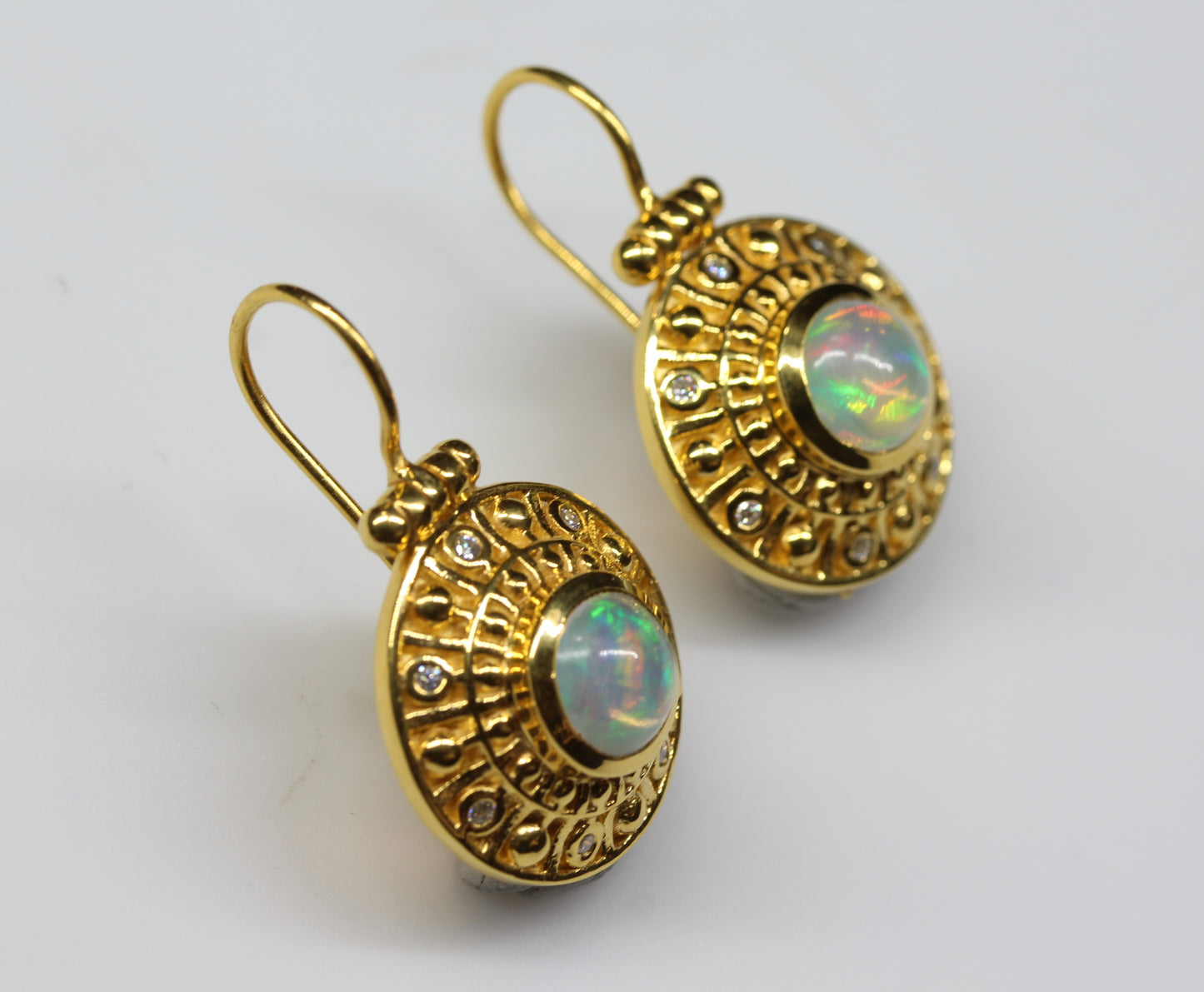 Natural Opal Dangle Earrings 24k Gold Plated Sterling Silver #296