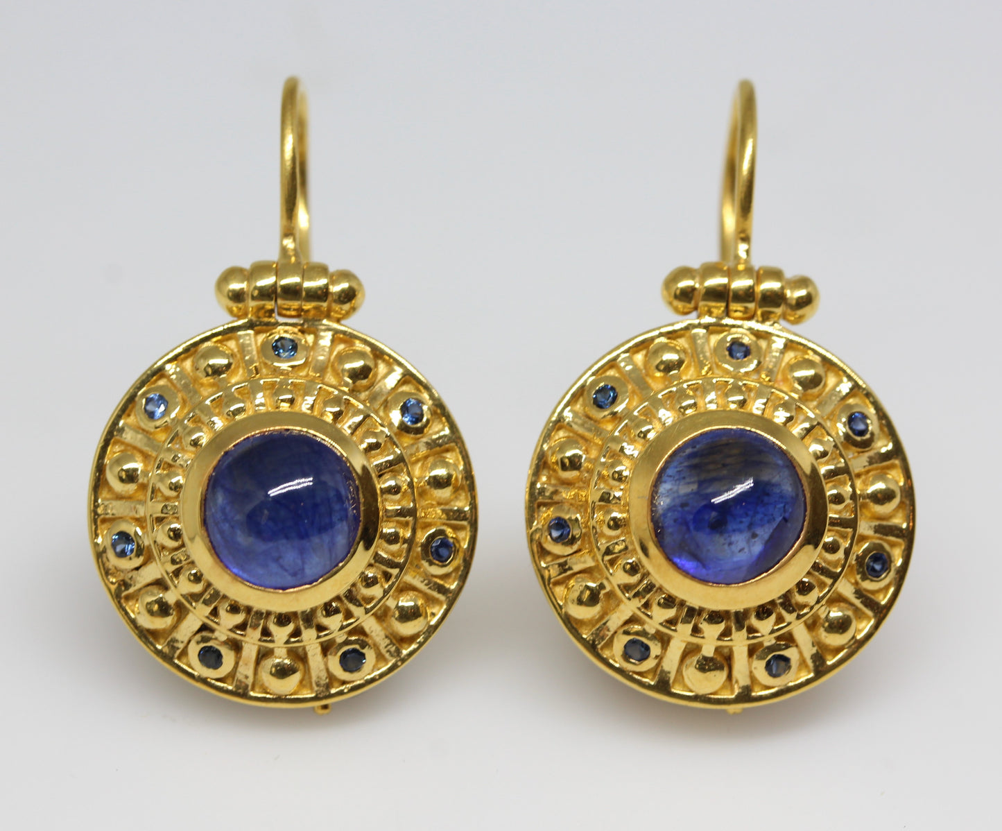 Blue Sapphire Dangle Earrings 24k Gold Plated Sterling Silver #297
