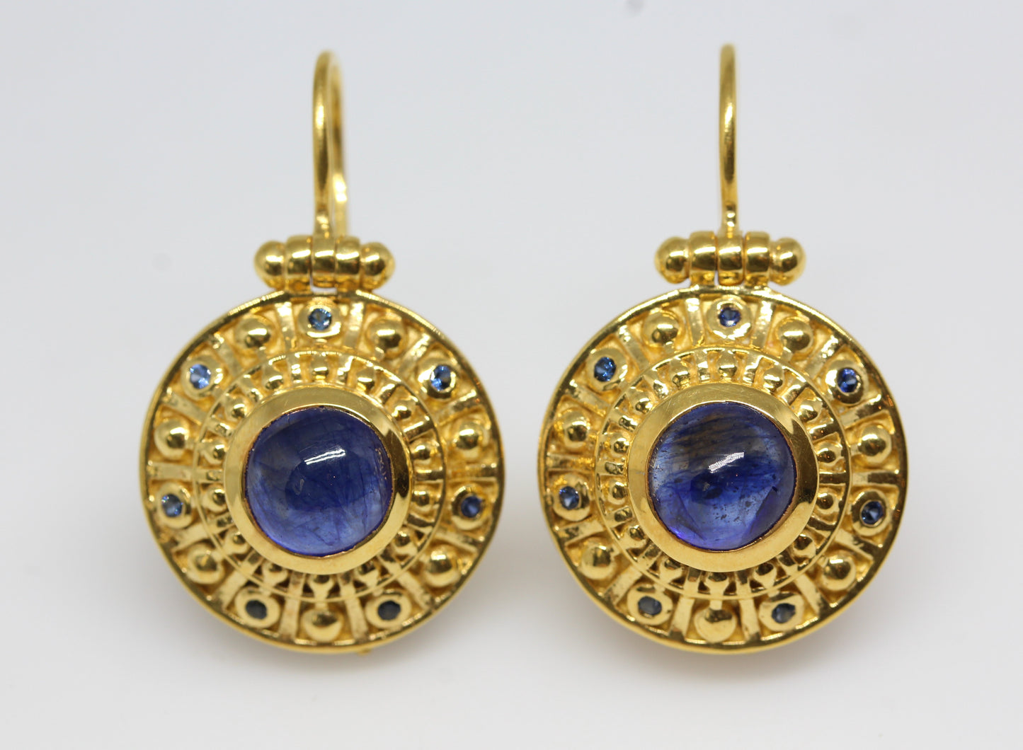 Blue Sapphire Dangle Earrings 24k Gold Plated Sterling Silver #297