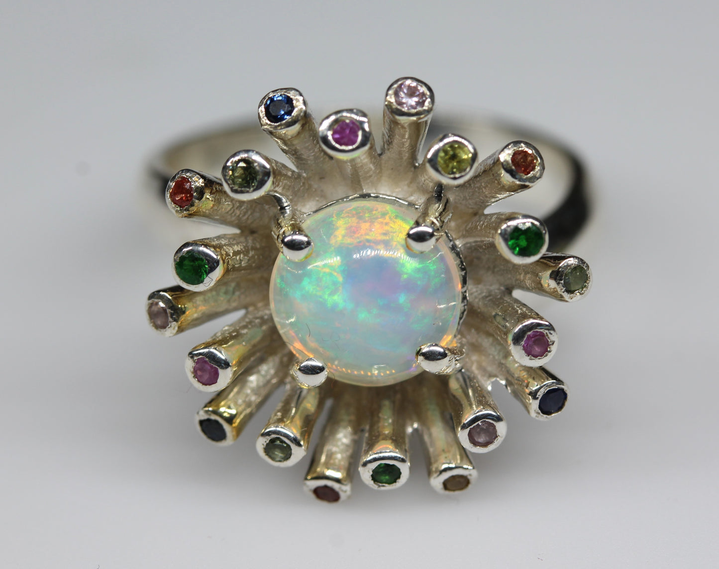 Opal Starburst Ring - Adjustable Size - Sterling Silver #299