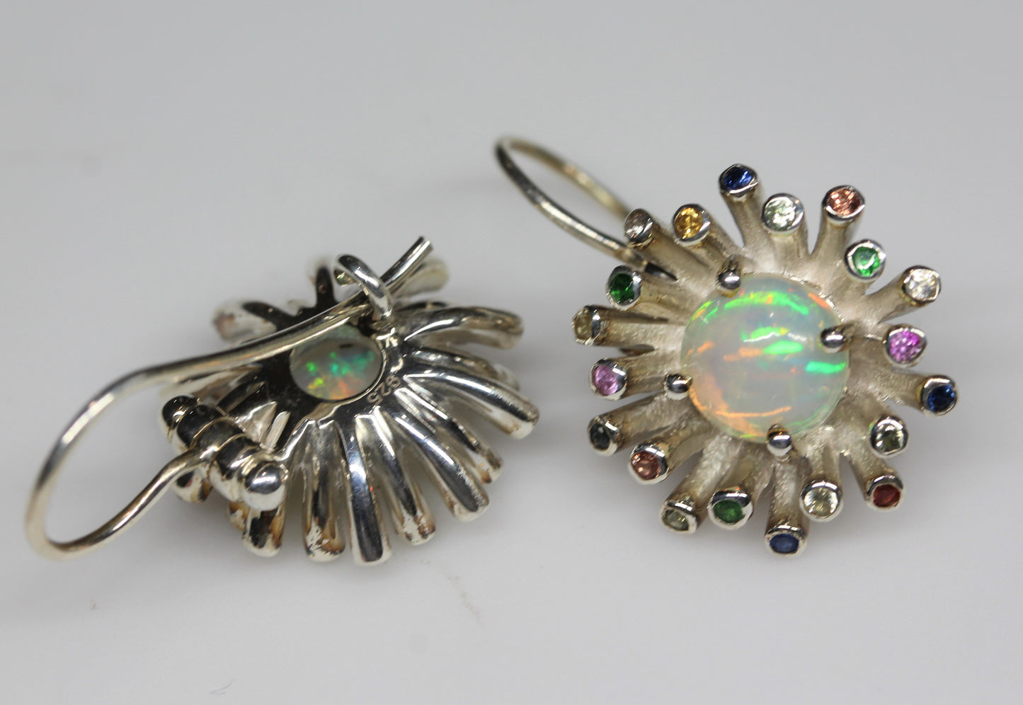 Natural Opal Dangle Earrings - Sterling Silver #301