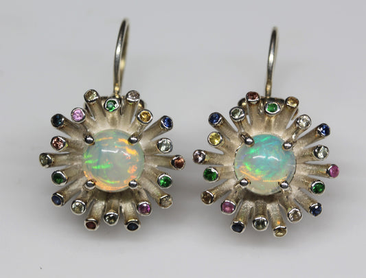Natural Opal Dangle Earrings - Sterling Silver #301