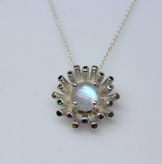 Moonstone Starburst Pendant - Sterling Silver - #303