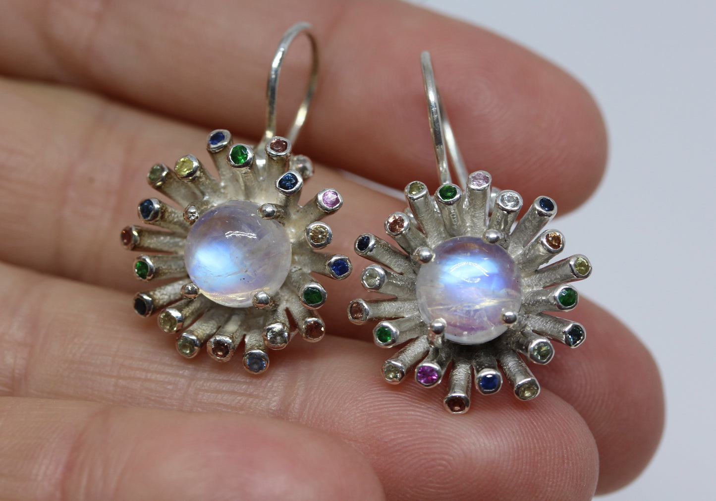 Moonstone Dangle Earrings - Sterling Silver   #304