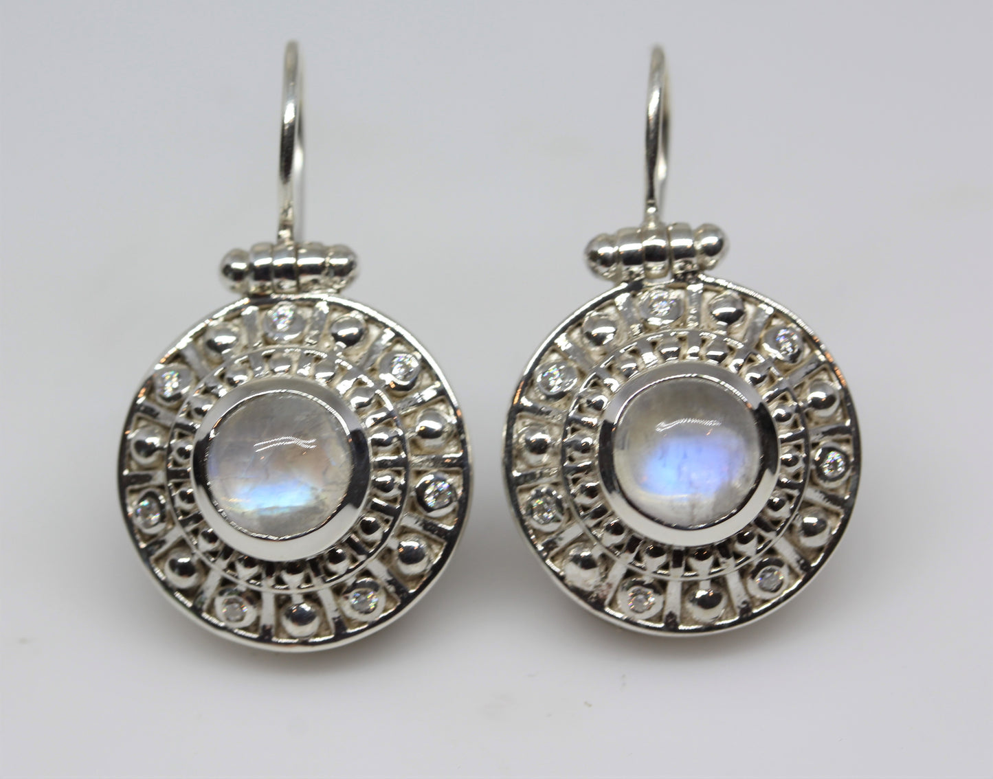 Moonstone Medallion Dangle Earrings Sterling Silver #308
