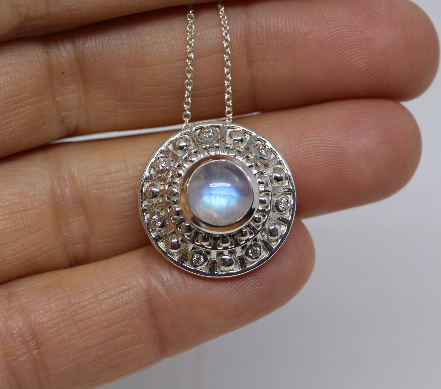 Moonstone Medallion Pendant - Sterling Silver - #310