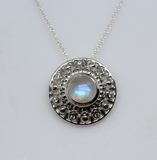 Moonstone Medallion Pendant - Sterling Silver - #310