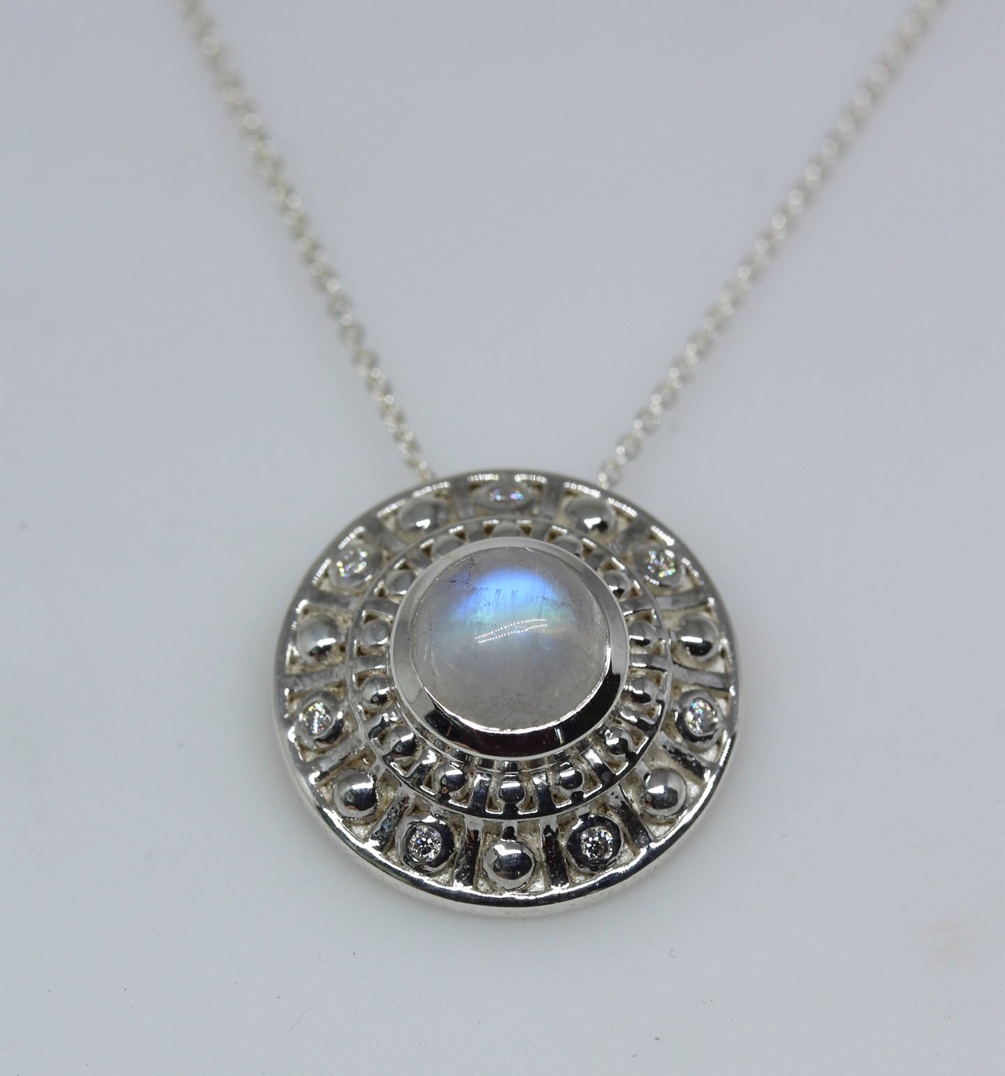 Moonstone Medallion Pendant - Sterling Silver - #310