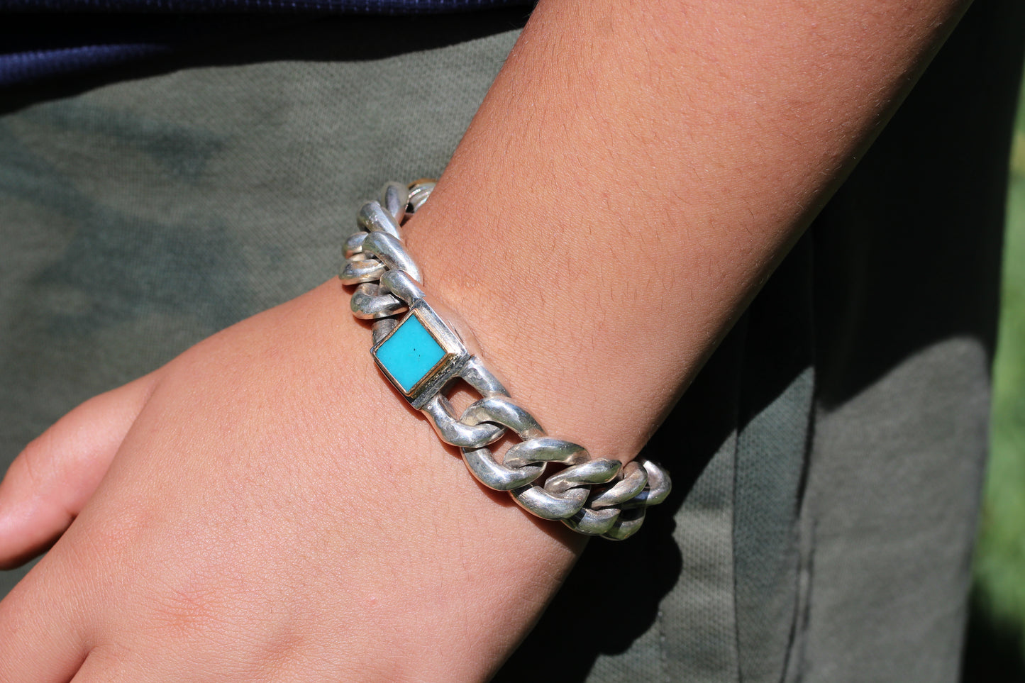 Men's' Turquoise Sterling Silver Link Bracelet #311