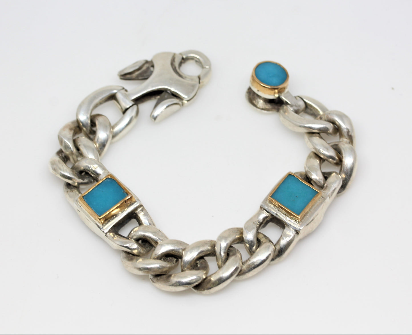 Men's' Turquoise Sterling Silver Link Bracelet #311