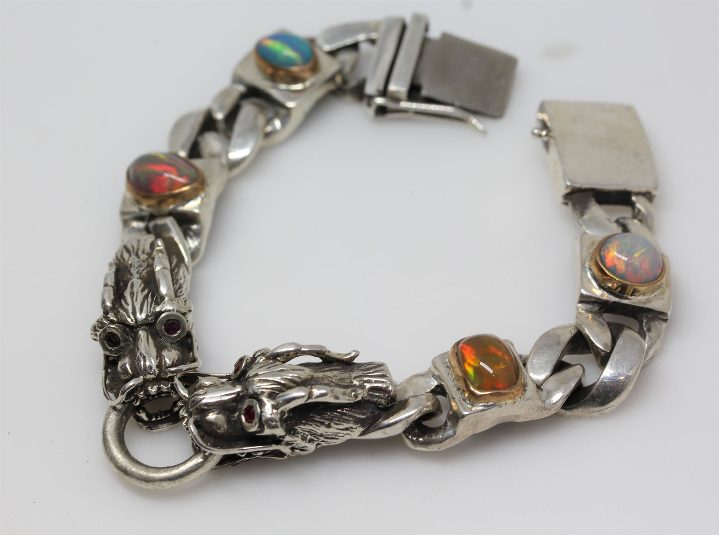Men's Opal Sterling Silver Dragon Link Bracelet #313