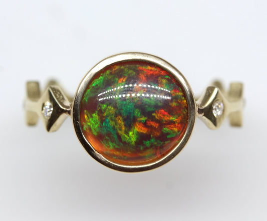 Black Opal 14k Gold Ring - Handmade Jewelry #318