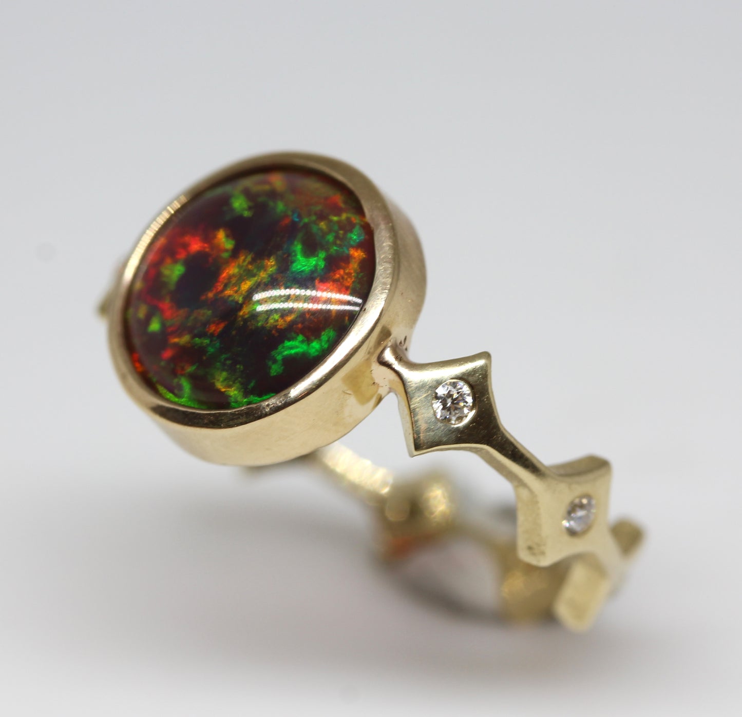 Black Opal 14k Gold Ring - Handmade Jewelry #318