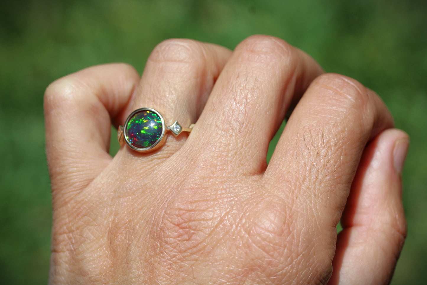 Black Opal 14k Gold Ring - Handmade Jewelry #318