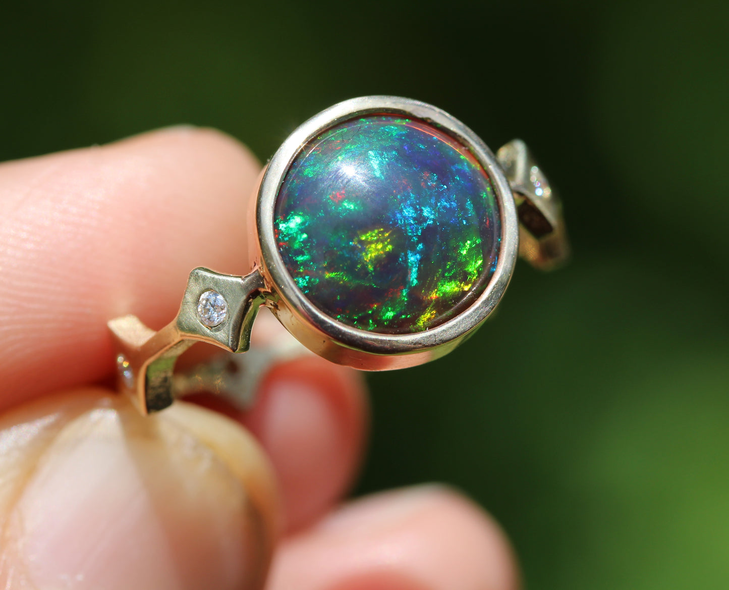 Black Opal 14k Gold Ring - Handmade Jewelry #318