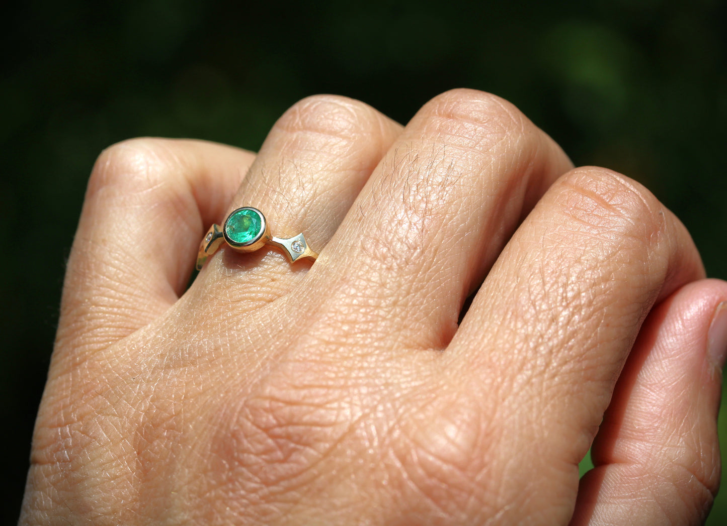 Emerald Stacking Ring 14k Yellow Gold - Handmade Jewelry #320