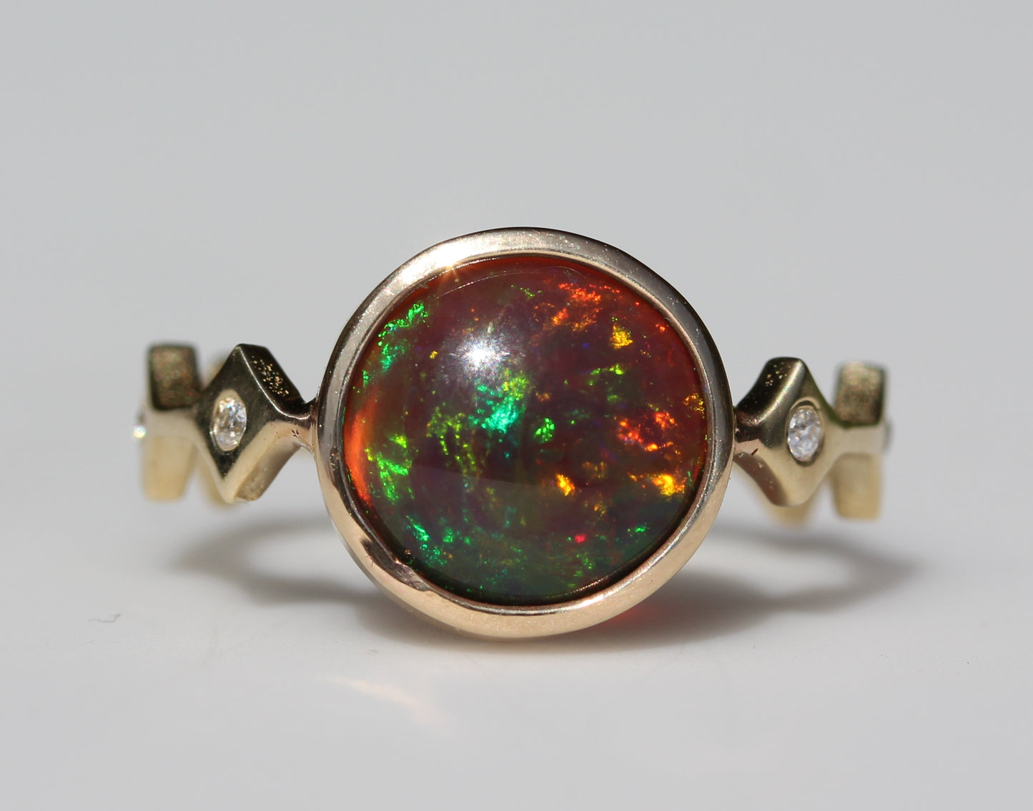 Black Opal 14k Gold Ring - Handmade Jewelry #318