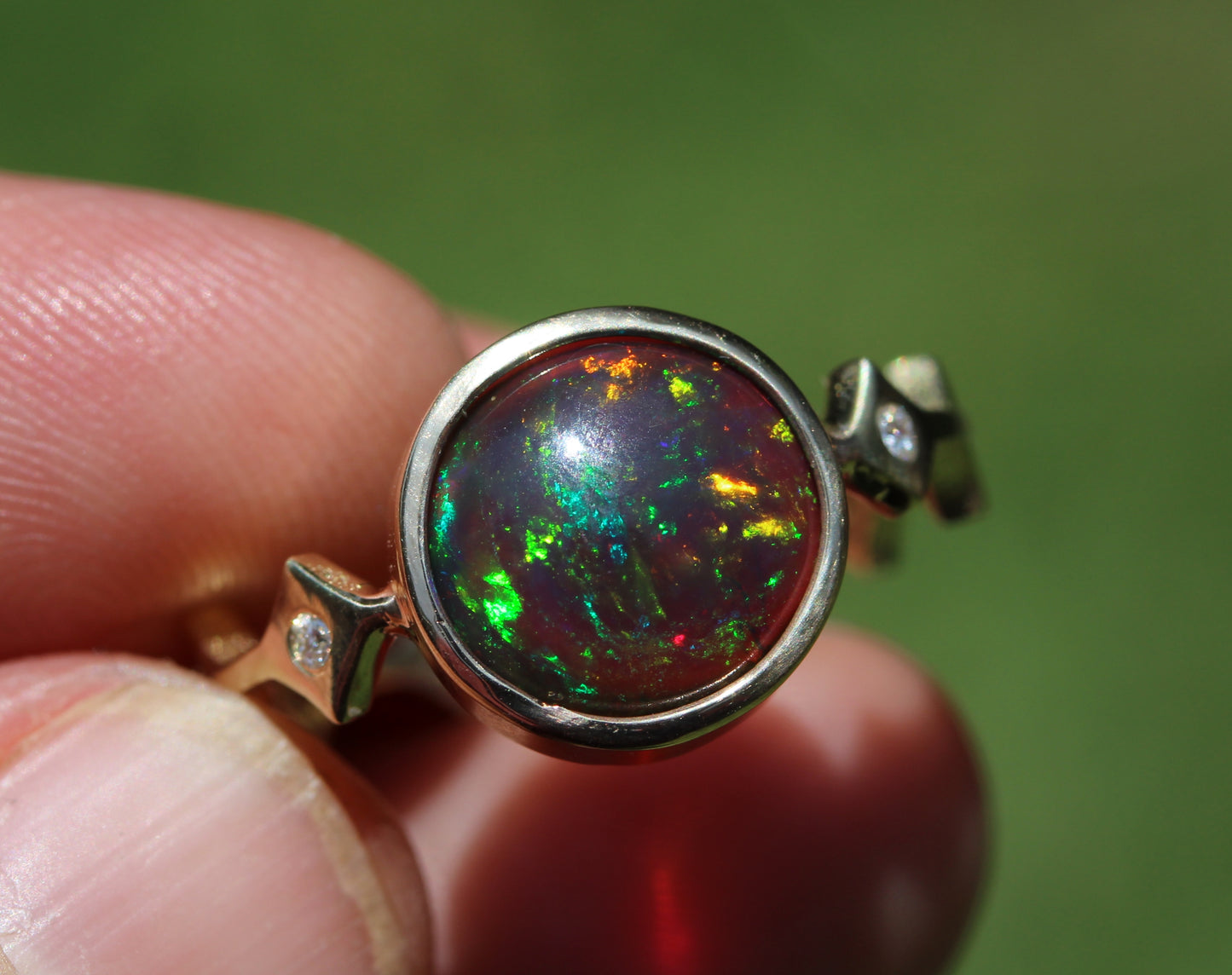 Black Opal 14k Gold Ring - Handmade Jewelry #318