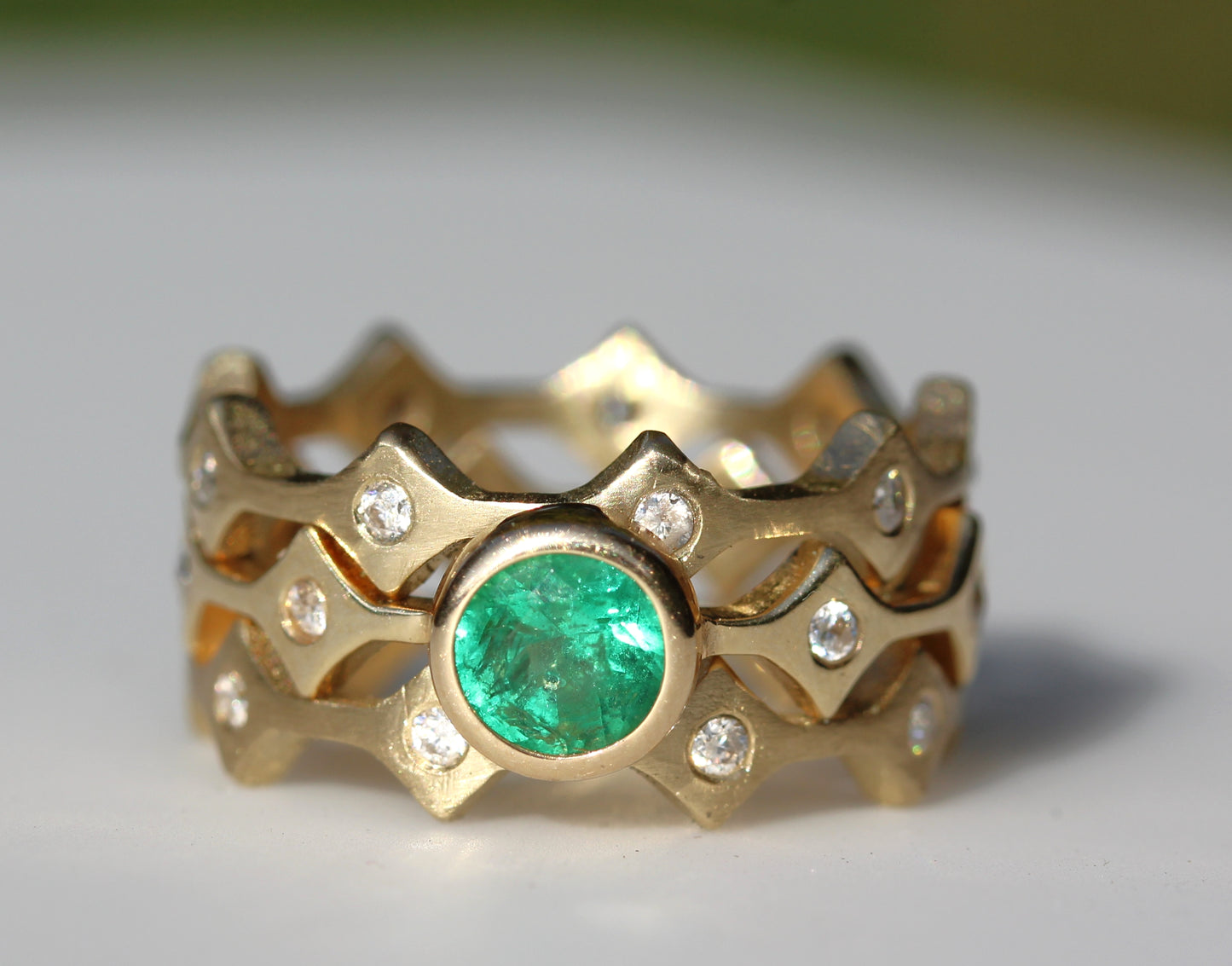Emerald Stacking Ring 14k Yellow Gold - Handmade Jewelry #320
