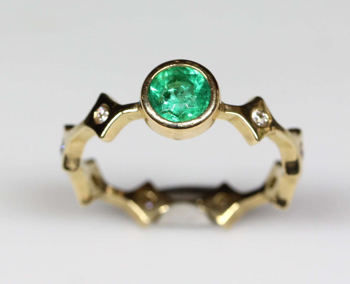 Emerald Stacking Ring 14k Yellow Gold - Handmade Jewelry #320