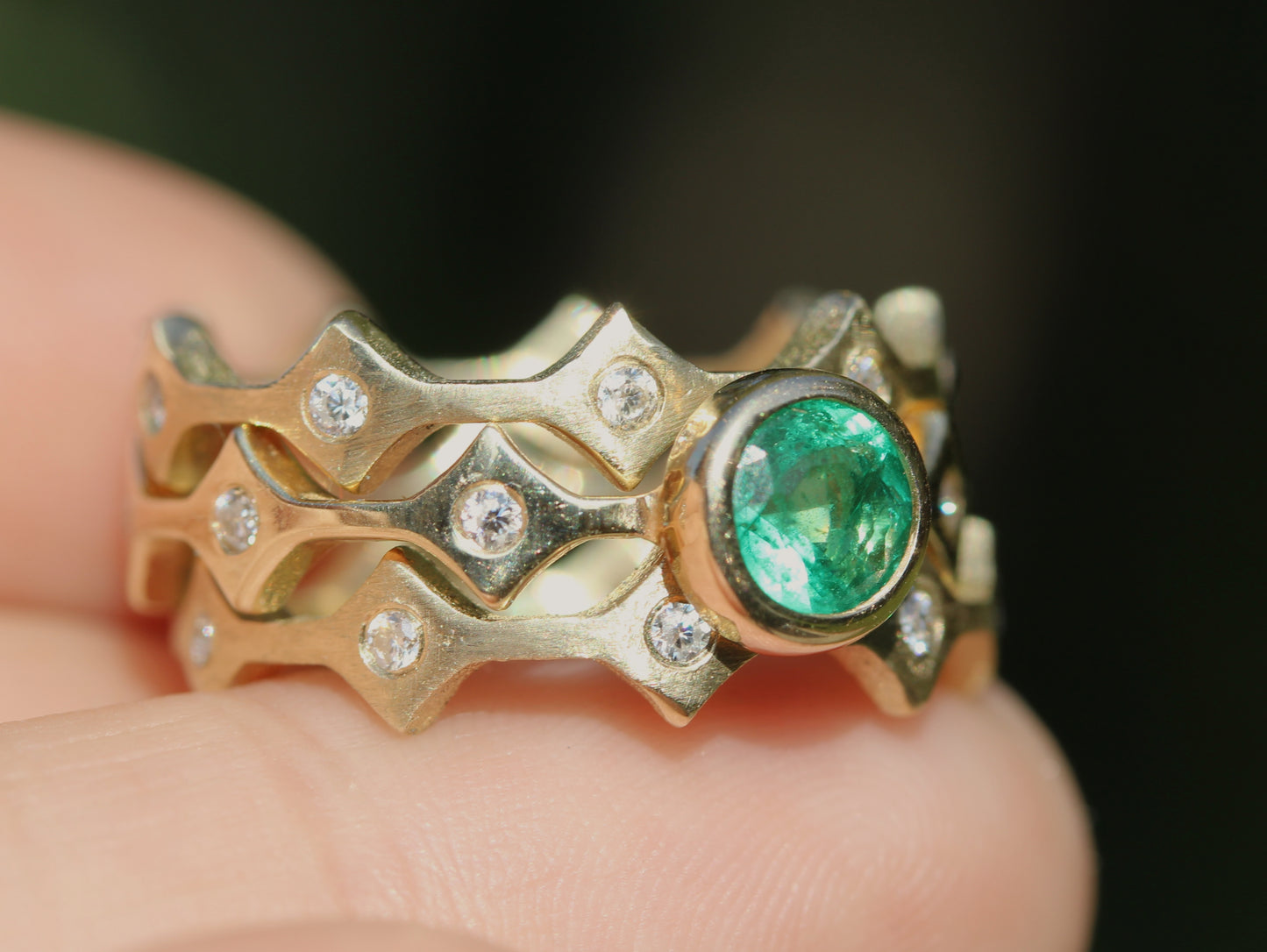 Emerald Stacking Ring 14k Yellow Gold - Handmade Jewelry #320