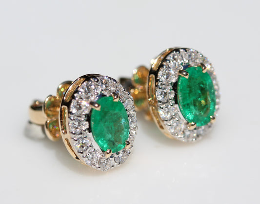 14k Yellow Gold Emerald & Diamond Stud Earrings 6mm #323