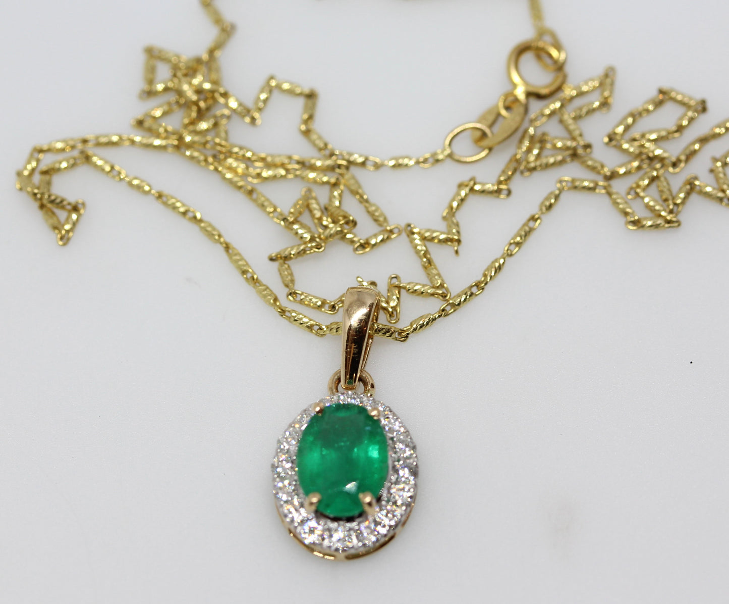 14k Yellow Gold Emerald & Diamond Pendant #324