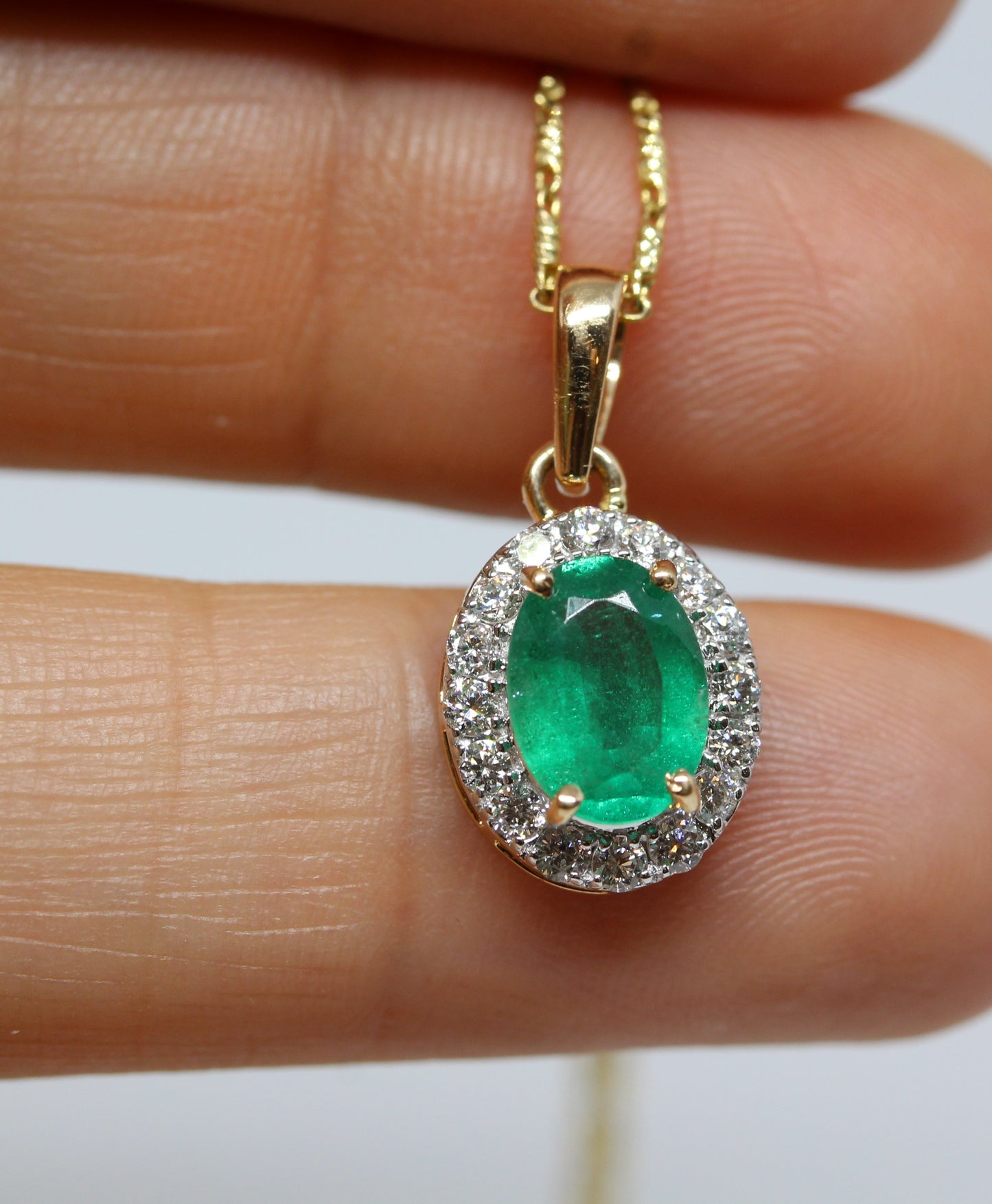 14k Yellow Gold Emerald & Diamond Pendant #324