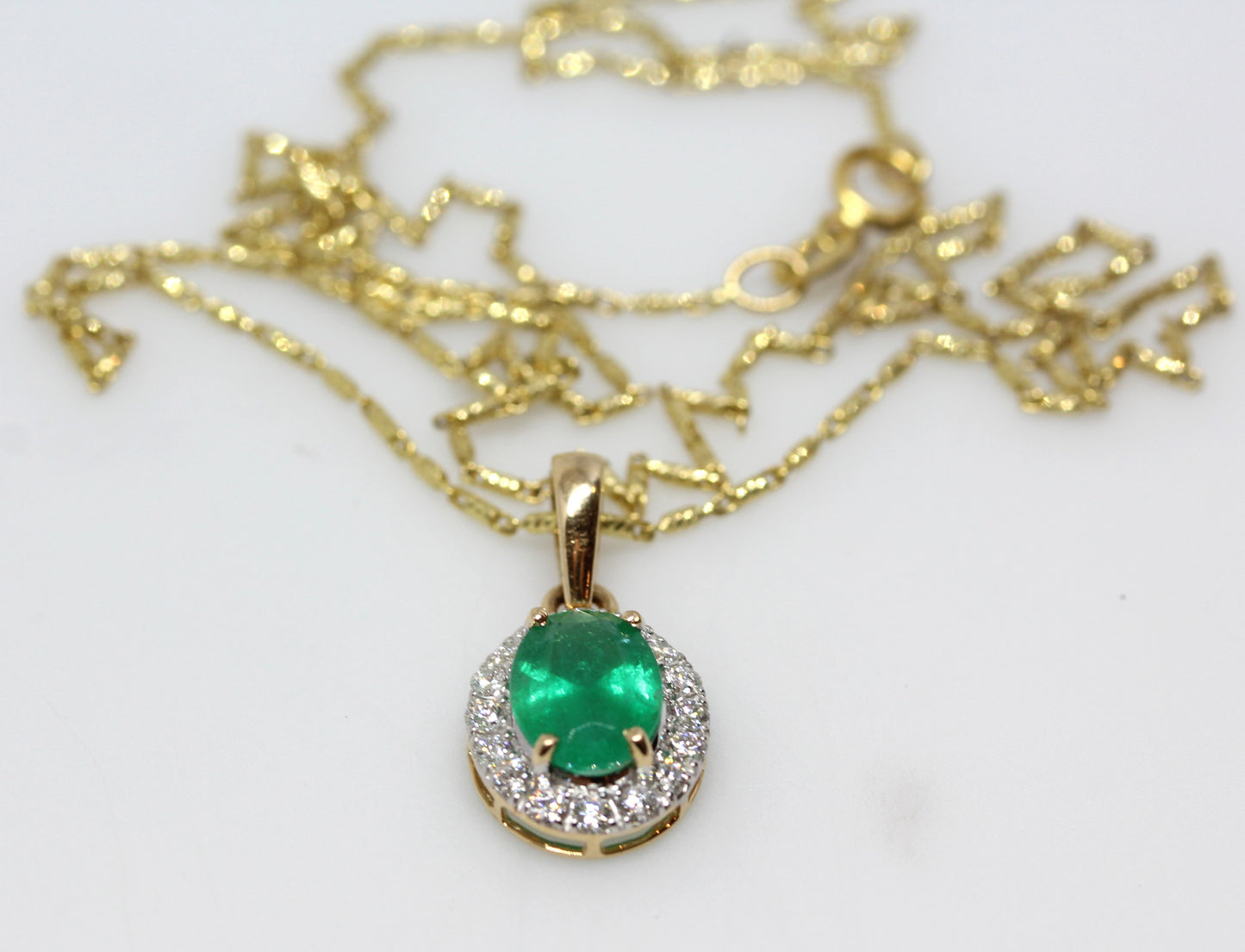 14k Yellow Gold Emerald & Diamond Pendant #324