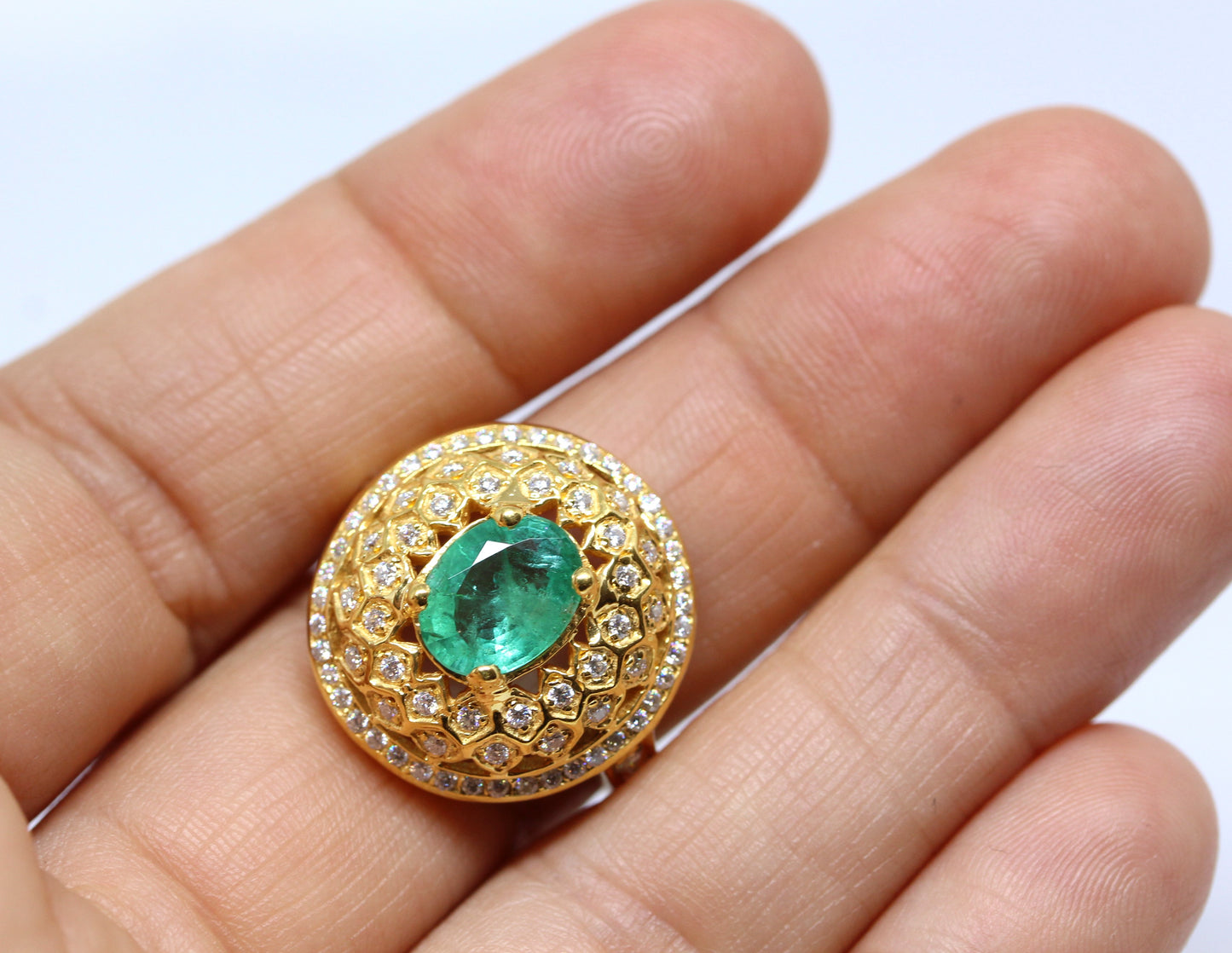 14k Yellow Gold Emerald  & Moissanite Ring #325