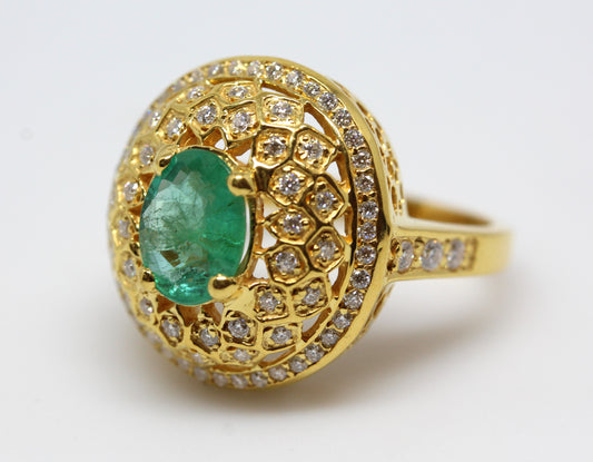 14k Yellow Gold Emerald  & Moissanite Ring #325