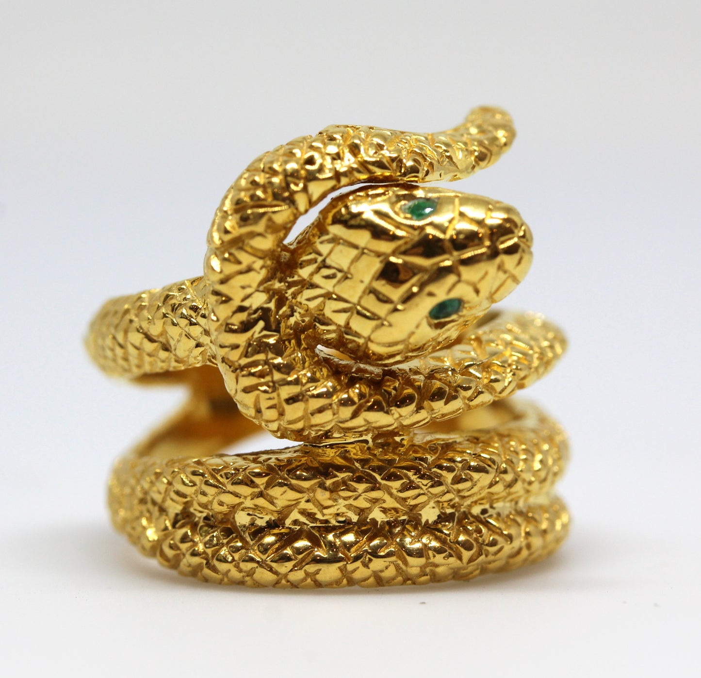 Snake Ring with Emerald Eyes 24k Yellow Gold Vermeil #327