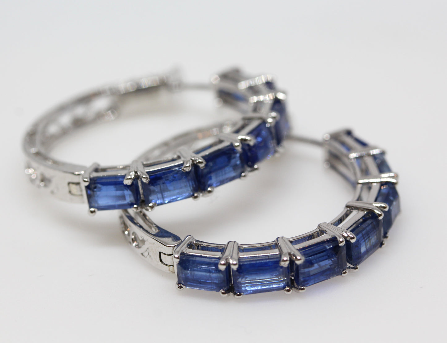 Blue Sapphire Gemstone Hoop Earrings Sterling Silver #331
