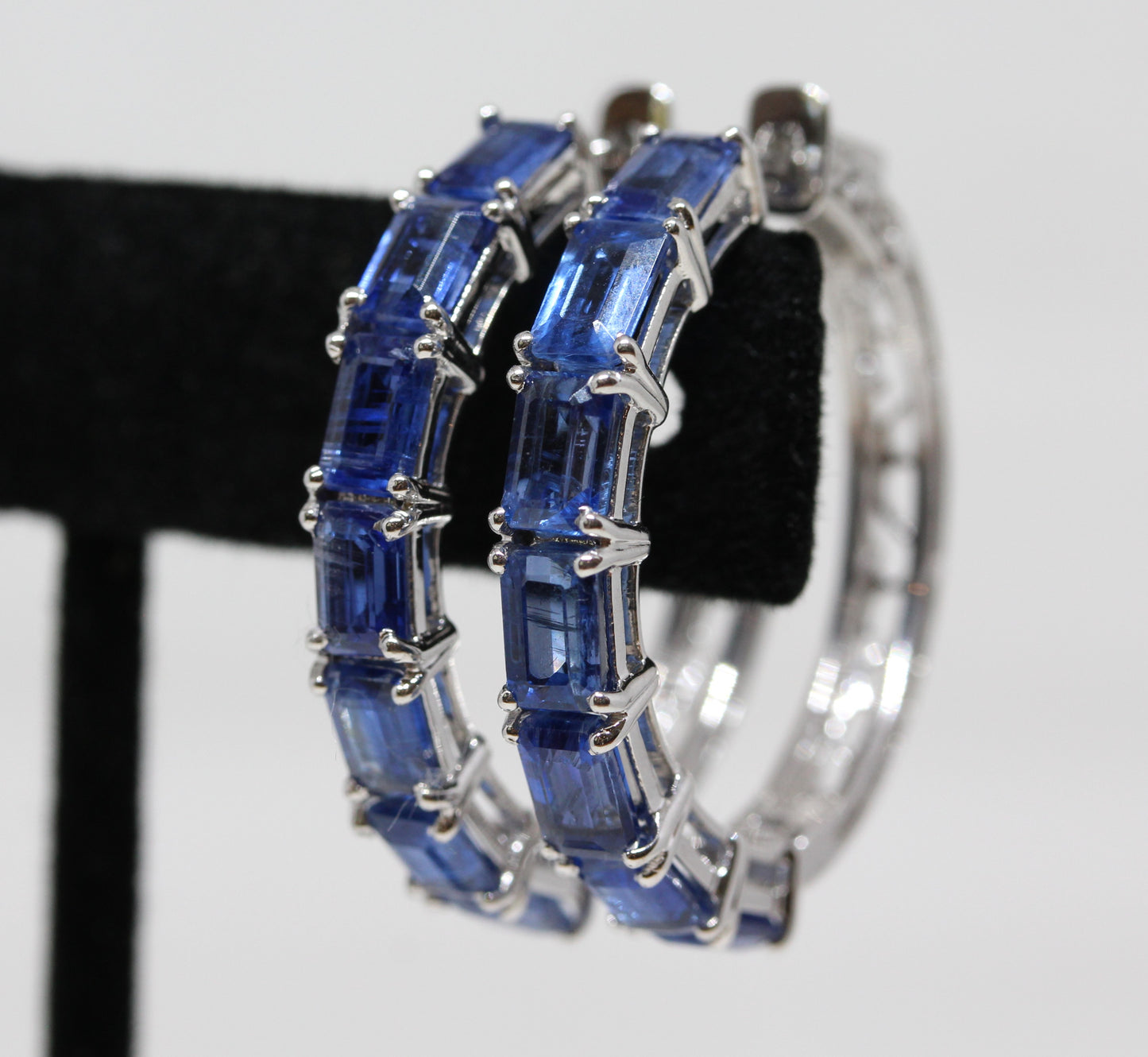 Blue Sapphire Gemstone Hoop Earrings Sterling Silver #331