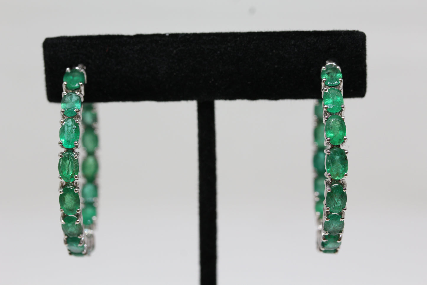 Emerald Gemstone Hoop Earrings Sterling Silver #332