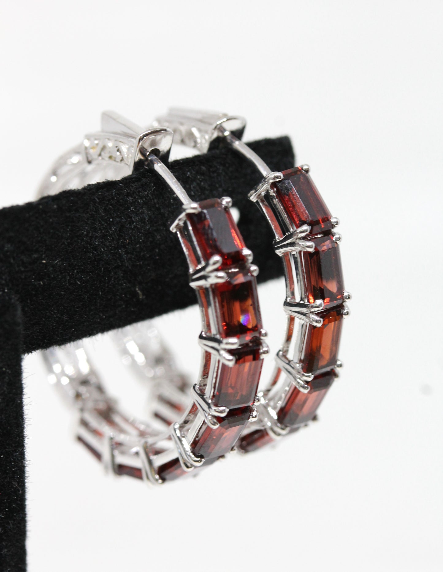 Red Garnet Gemstone Hoop Earrings Sterling Silver #333