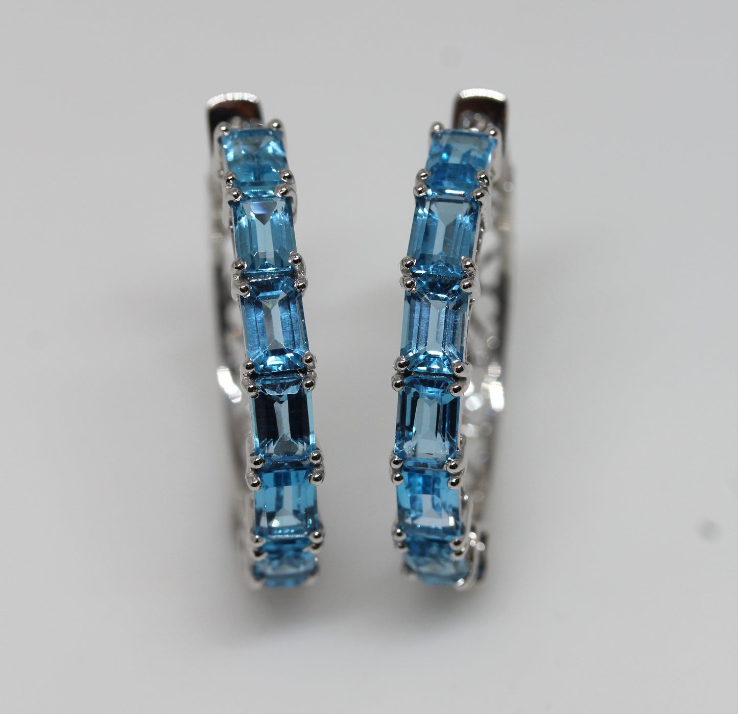 Blue Topaz Gemstone Hoop Earrings Sterling Silver #334