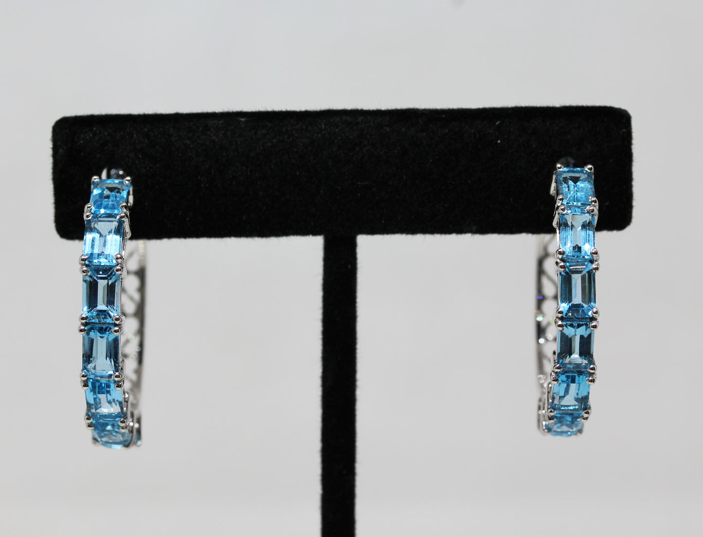 Blue Topaz Gemstone Hoop Earrings Sterling Silver #334