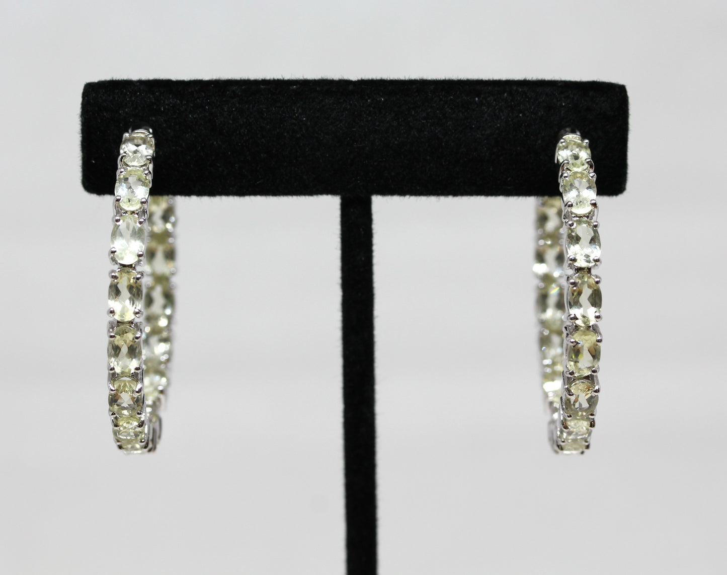 Natural Yellow Quartz Gemstone Hoop Earrings Sterling Silver #335