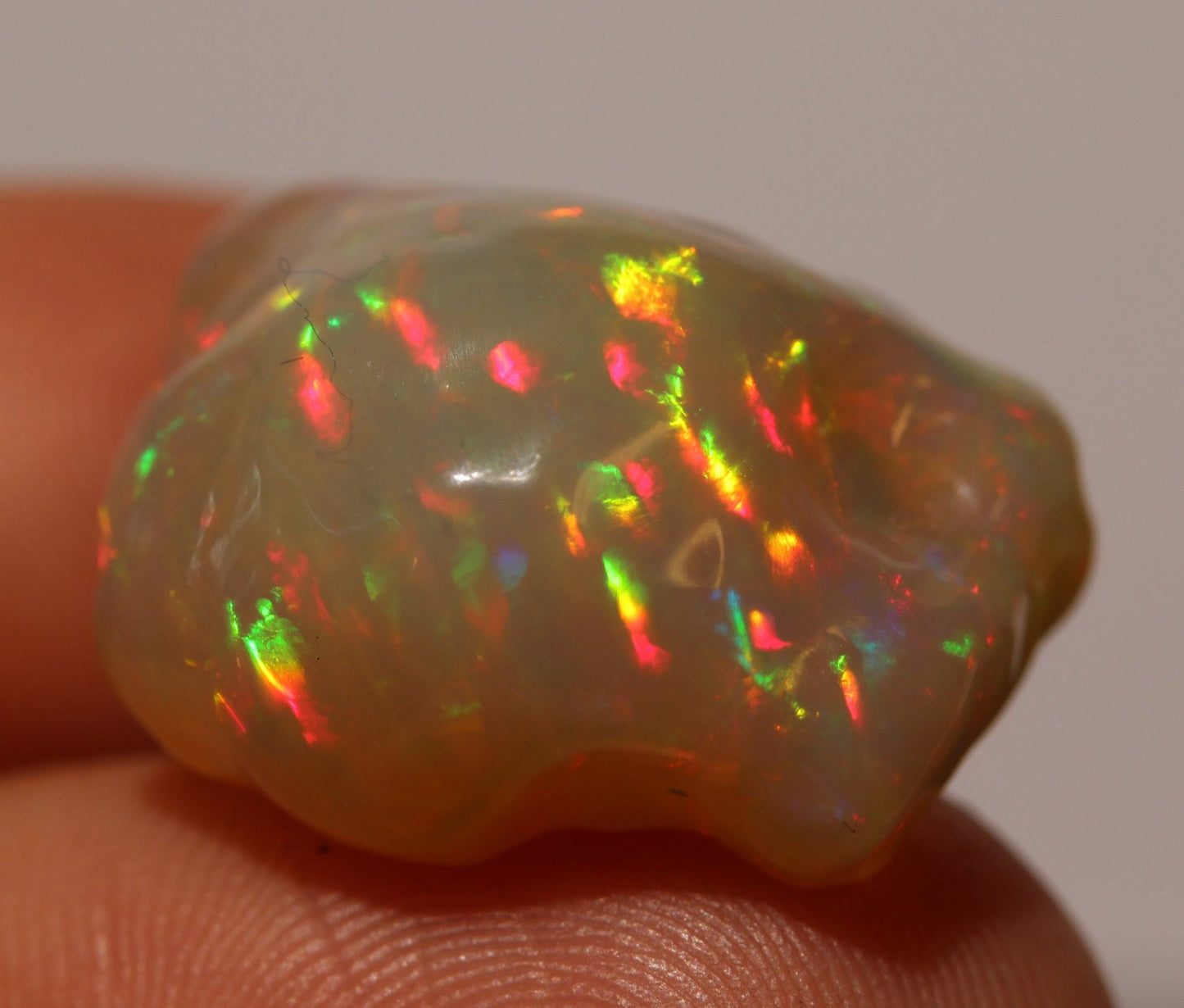 Carved Brown Opal -  14.5 Carat Bright Red Fire  #1371