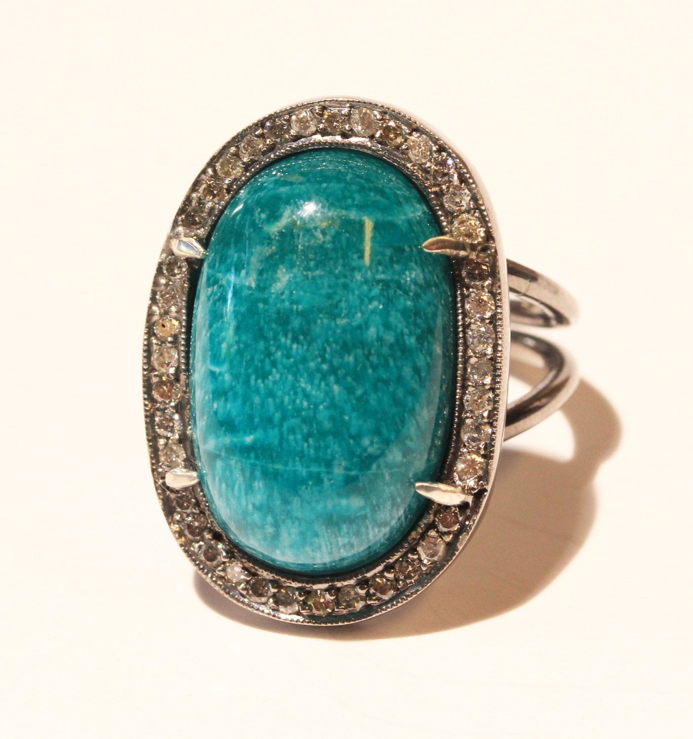 Green Amazonite Ring Diamond Accents  #1393