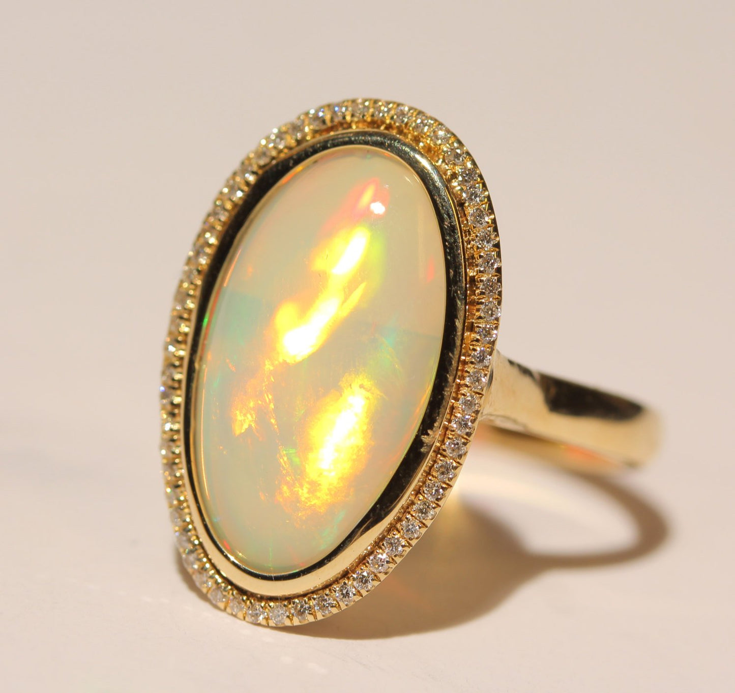 Opal & Diamond Ring 14k Yellow Gold -  Size 8 #1349