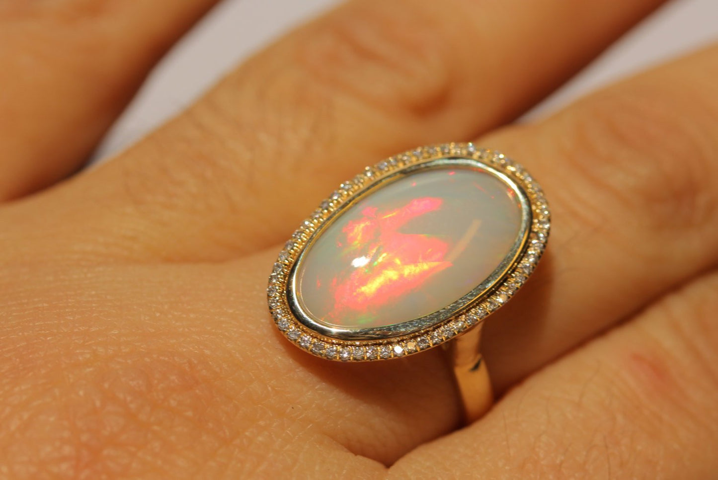 Opal & Diamond Ring 14k Yellow Gold -  Size 8 #1349