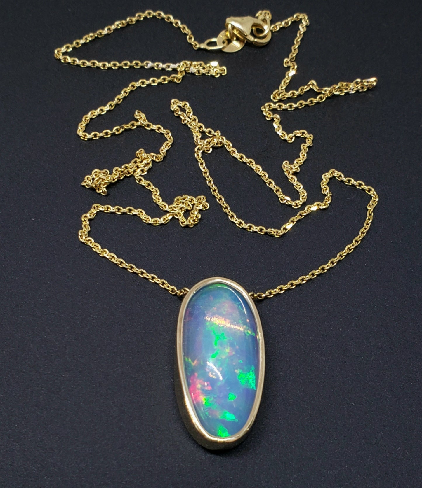 Natural Blue Green Opal Pendant 14k Yellow Gold Split Chain Necklace #145