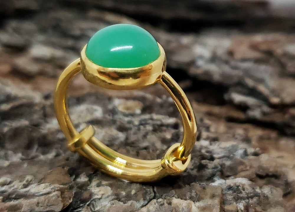 Green Chrysoprase Ring - 24k Gold Plated - Adjustable Size  - Joy#173