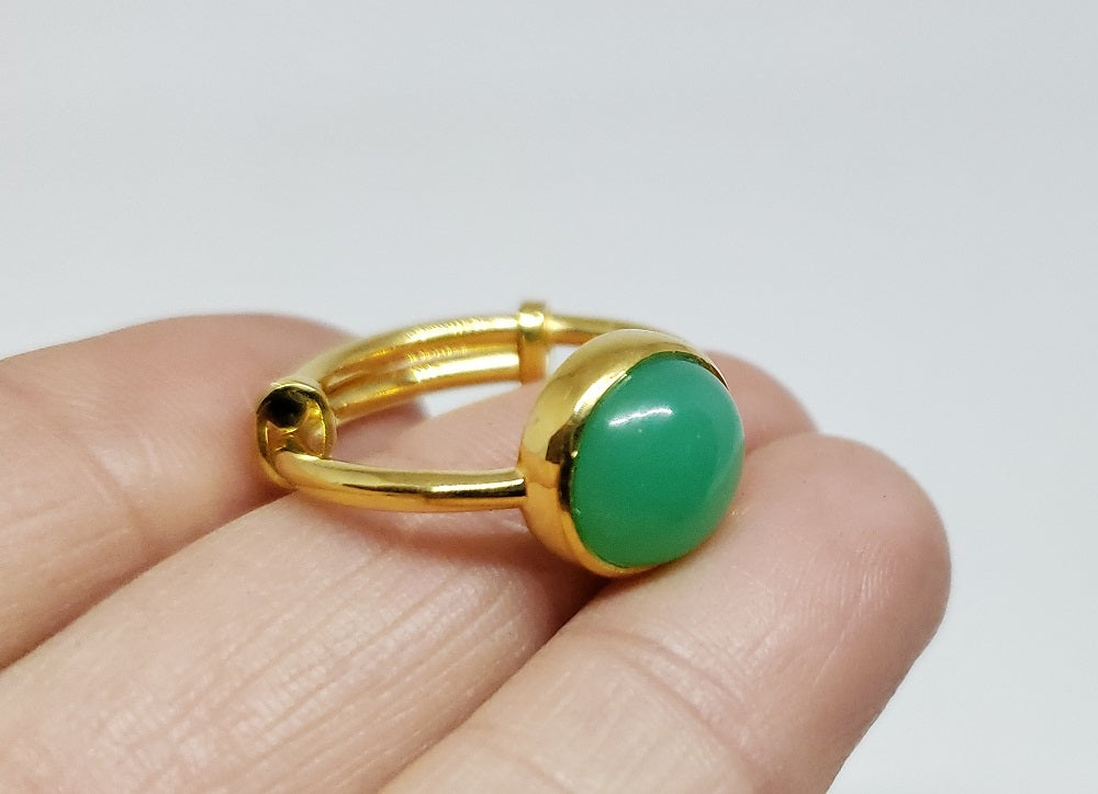 Green Chrysoprase Ring - 24k Gold Plated - Adjustable Size  - Joy#173