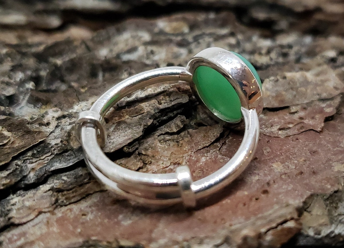 Green Chrysoprase Ring - Sterling Silver - Adjustable Size  - Joy#177