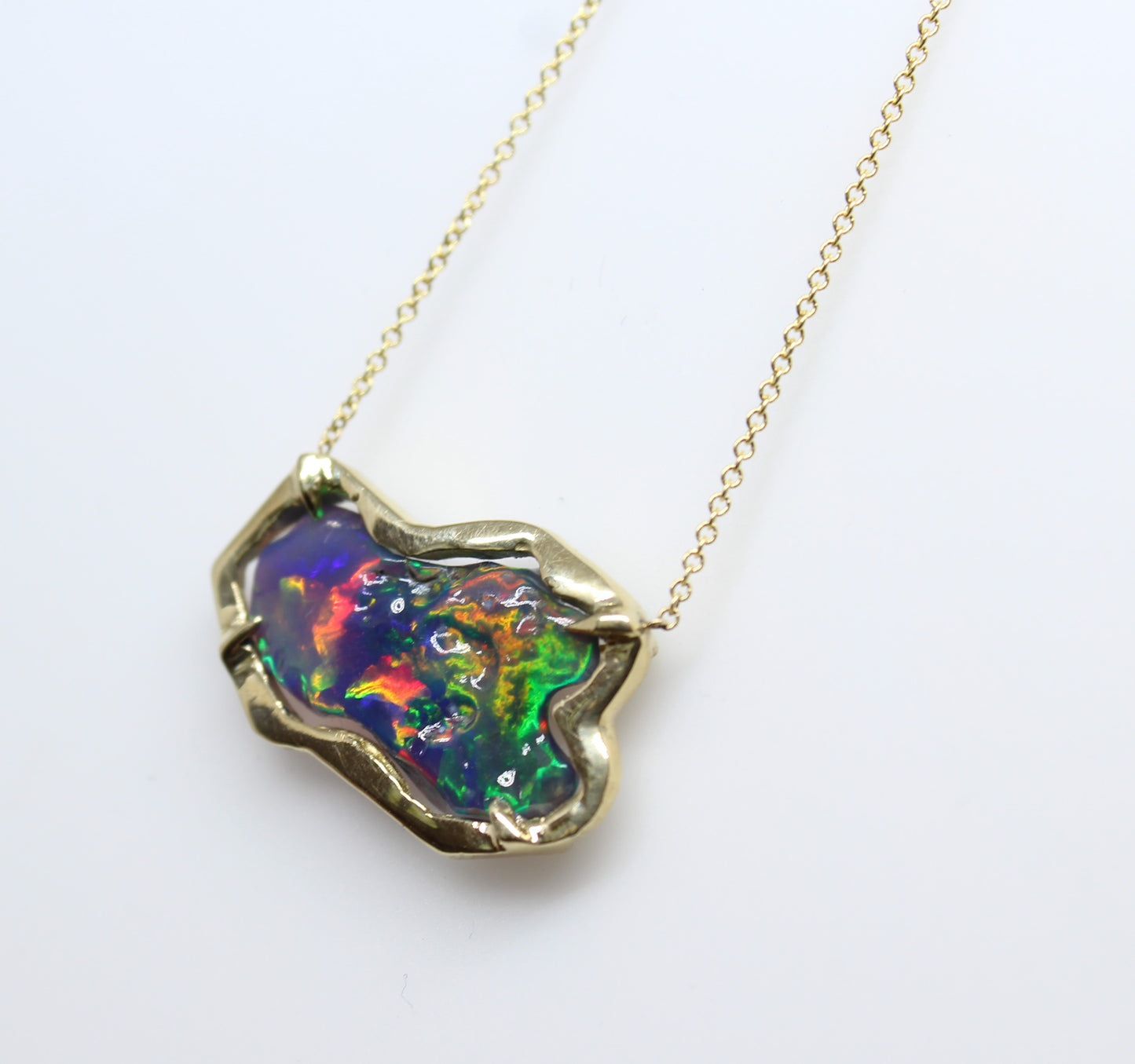 Black Carved Opal Pendant 14k Yellow Gold Split Chain Necklace #220