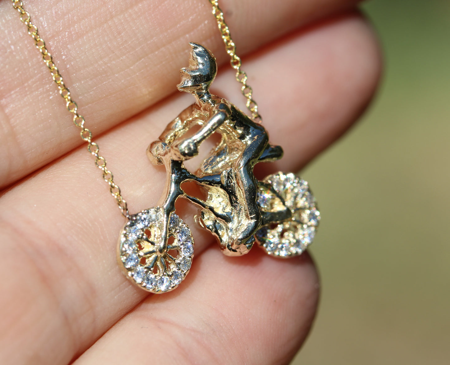 14k Gold & Diamond Bicycle Pendant  #249